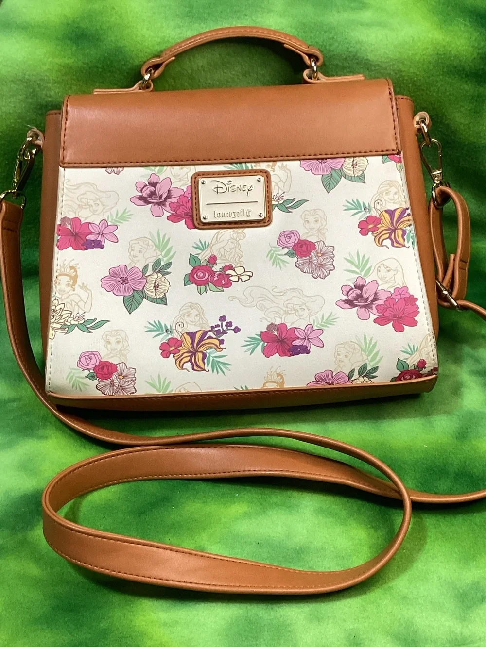 Loungefly Disney Princess Floral Crossbody Purse Tan Satchel Bag
